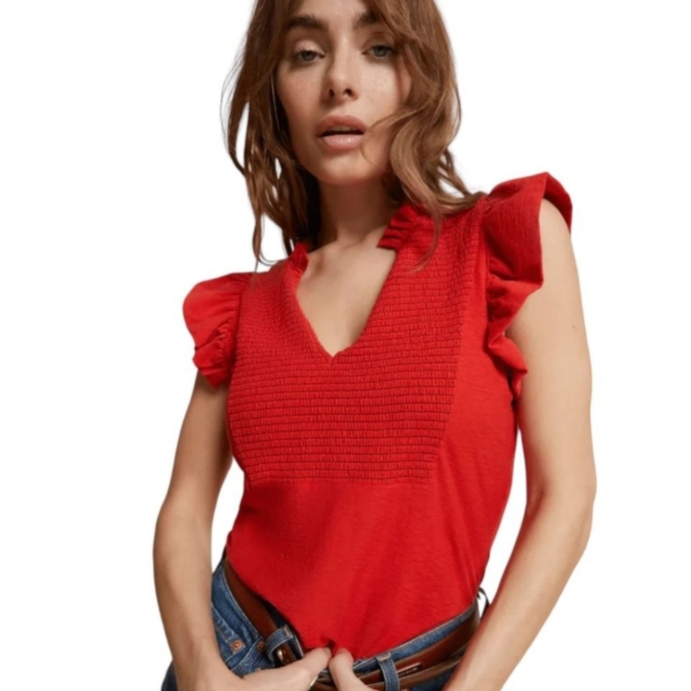 Nation LTD Red Top Quiet Luxury Minimalist Chic Blouse Elevated Basic Coquette